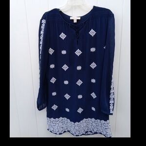 Michael Kors Navy Embroidered Dress Size M